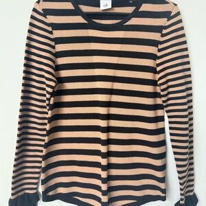 CAbi Earn Your Stripes Black and Tan Top